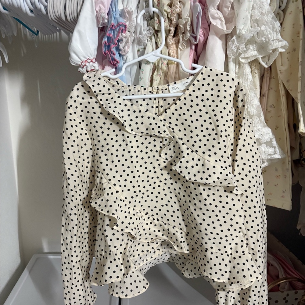 Zara polka dot ruffle blouse top size 10